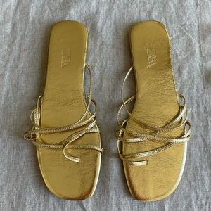 Zara Gold Strappy Flat Sandal